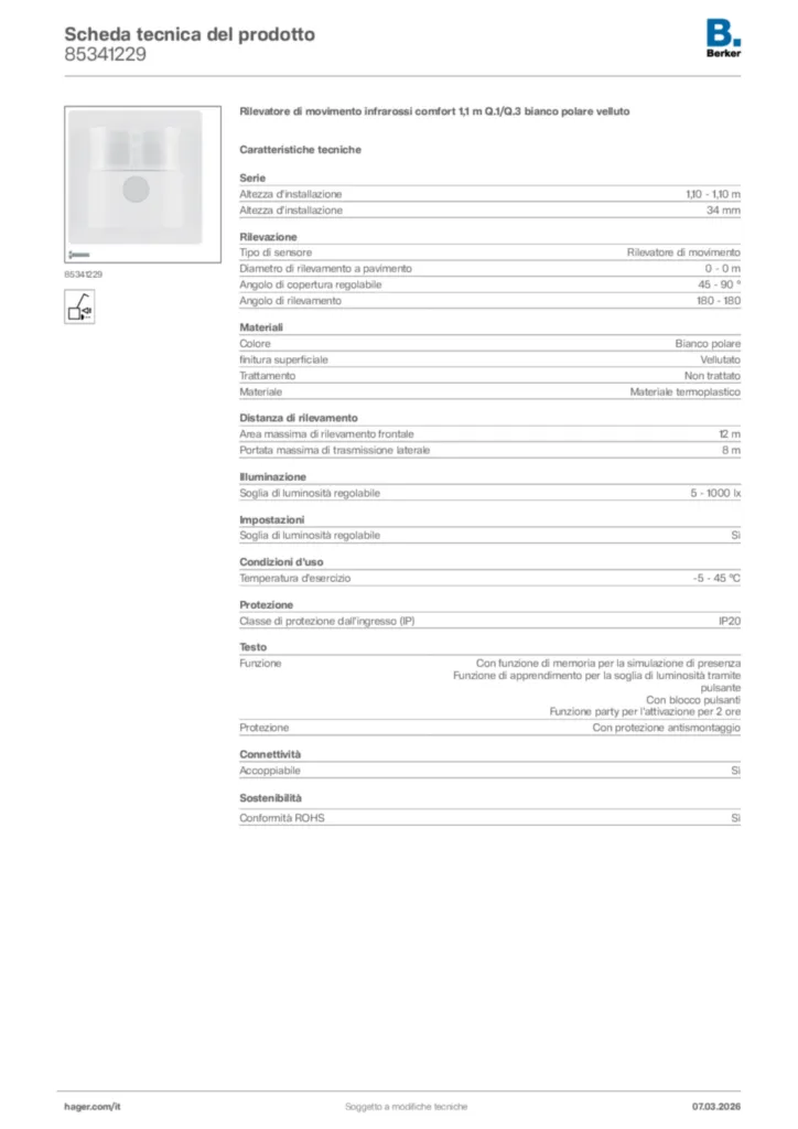 Immagine Berker Scheda tecnica del prodotto 85341229 | Hager Italia