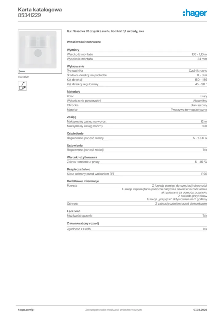 Zdjęcie Hager Karta katalogowa 85341229 | Hager Polska