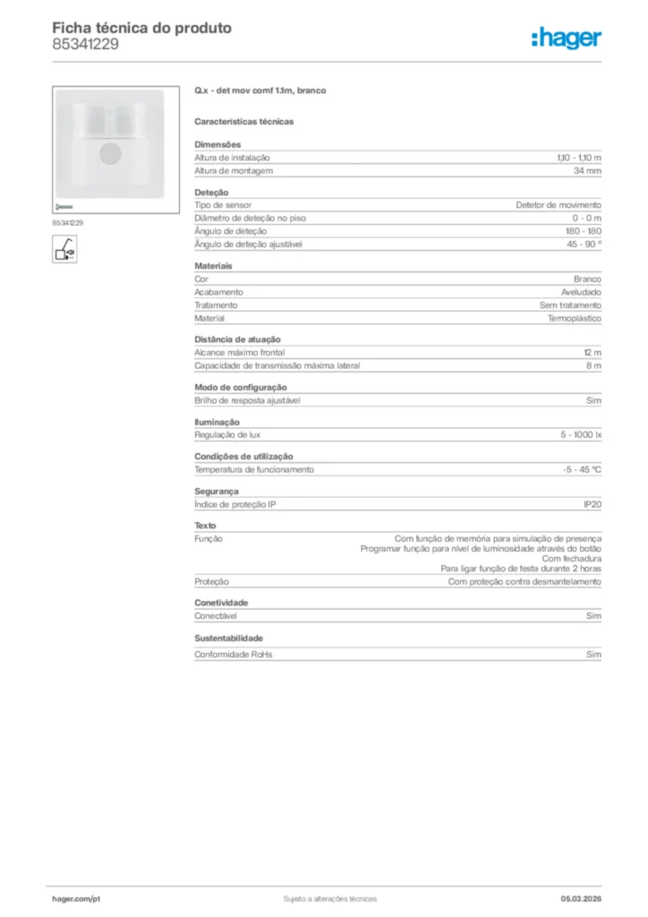 Imagem Hager Ficha técnica do produto 85341229 | Hager Portugal