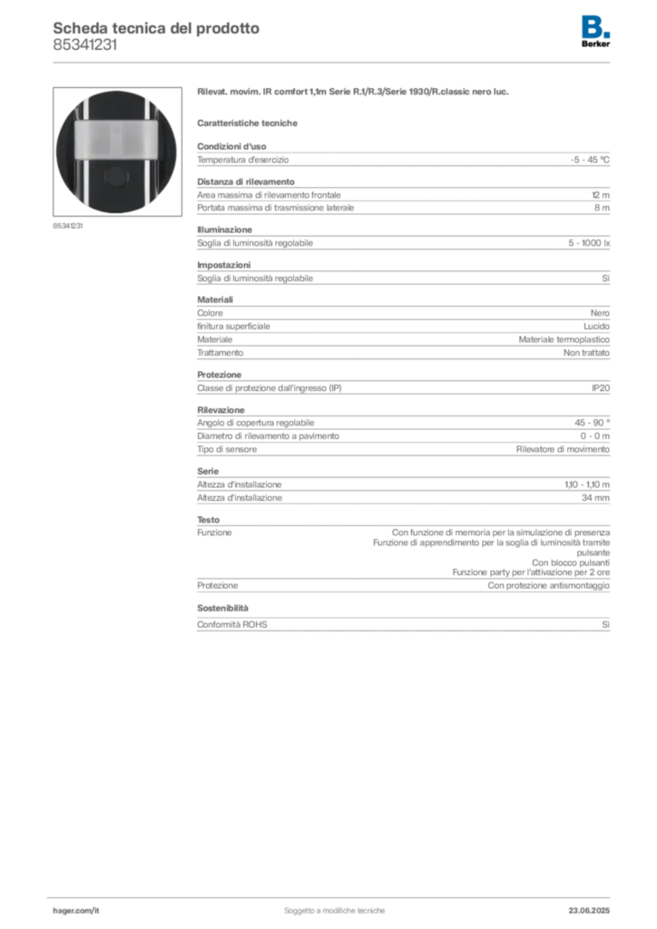 Immagine Berker Scheda tecnica del prodotto 85341231 | Hager Italia
