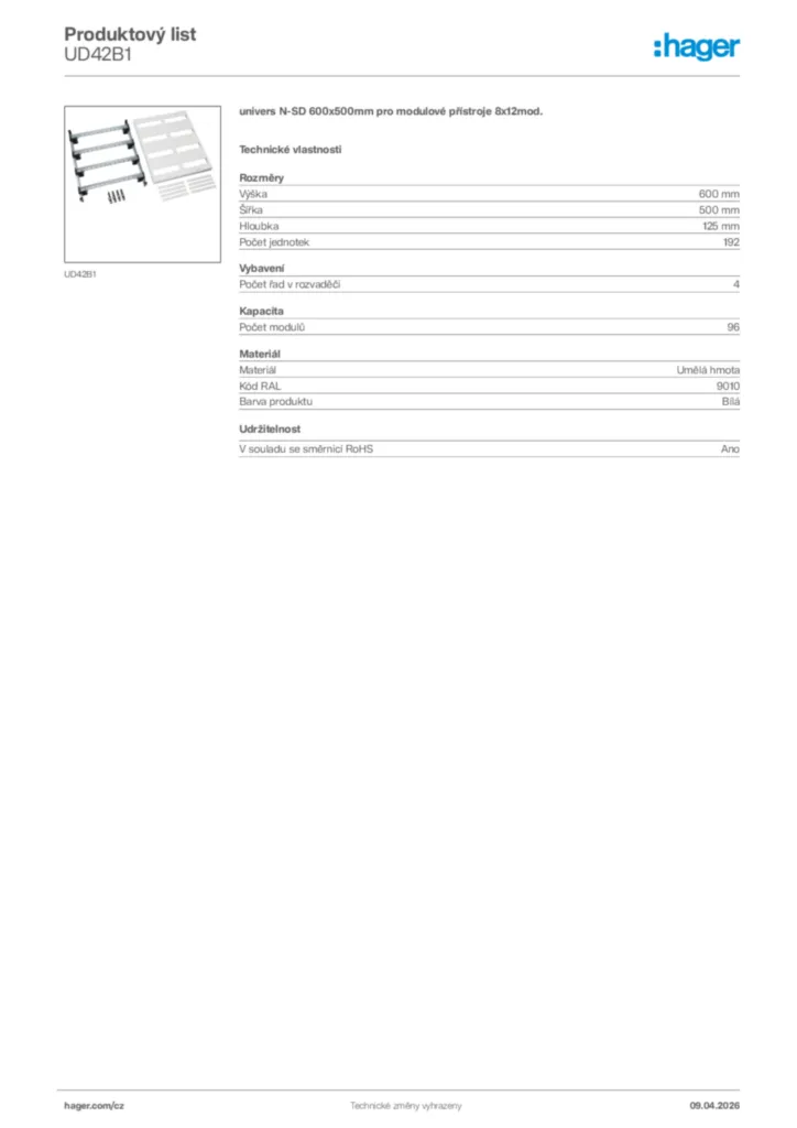Obrázek Hager Product data sheet UD42B1 | Hager