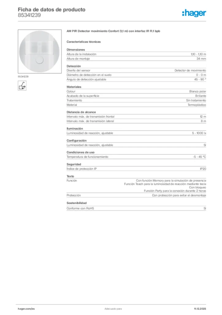 Imagen Hager Ficha de datos de producto 85341239 | Hager España