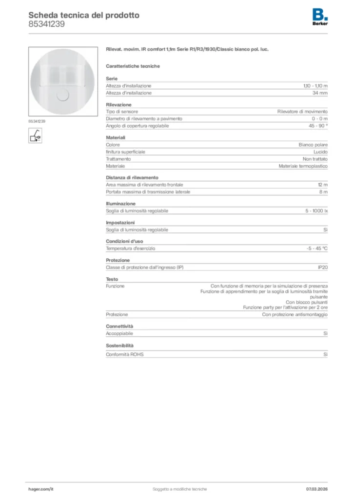 Immagine Berker Scheda tecnica del prodotto 85341239 | Hager Italia