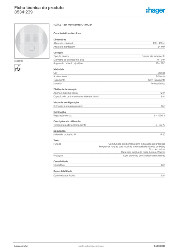 Imagem Hager Ficha técnica do produto 85341239 | Hager Portugal