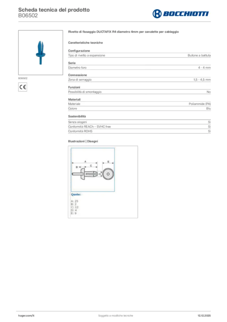 Immagine Bocchiotti Scheda tecnica del prodotto B06502 | Hager Italia
