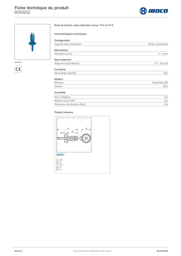 Image Iboco Fiche technique du produit B06502 | Hager France