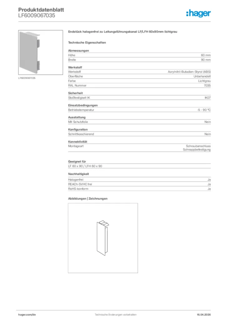 Bild Hager Produktdatenblatt LF6009067035 | Hager Deutschland