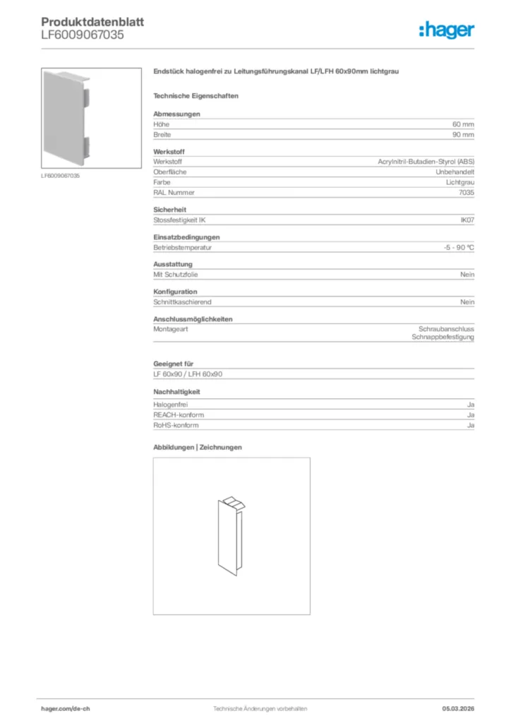 Bild Hager Produktdatenblatt LF6009067035 | Hager Schweiz