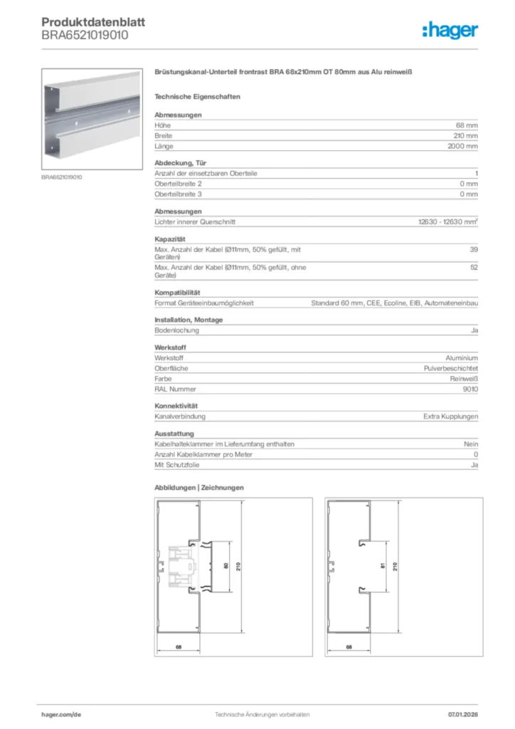 Bild Hager Produktdatenblatt BRA6521019010 | Hager Deutschland