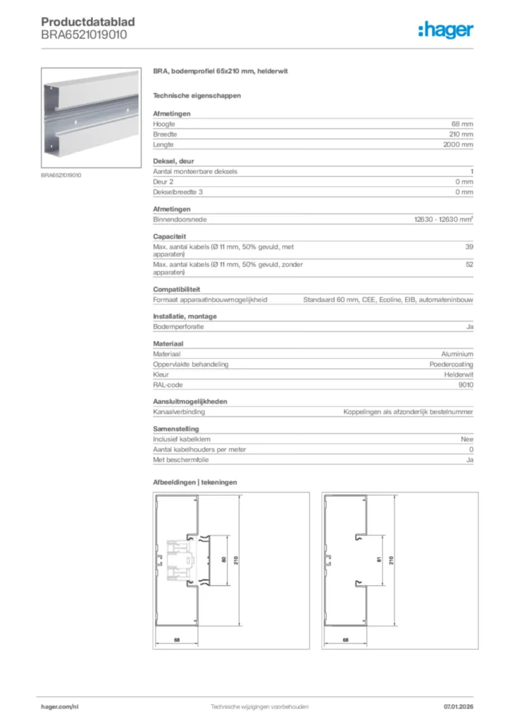 Afbeelding Hager Productdatablad BRA6521019010 | Hager Nederland
