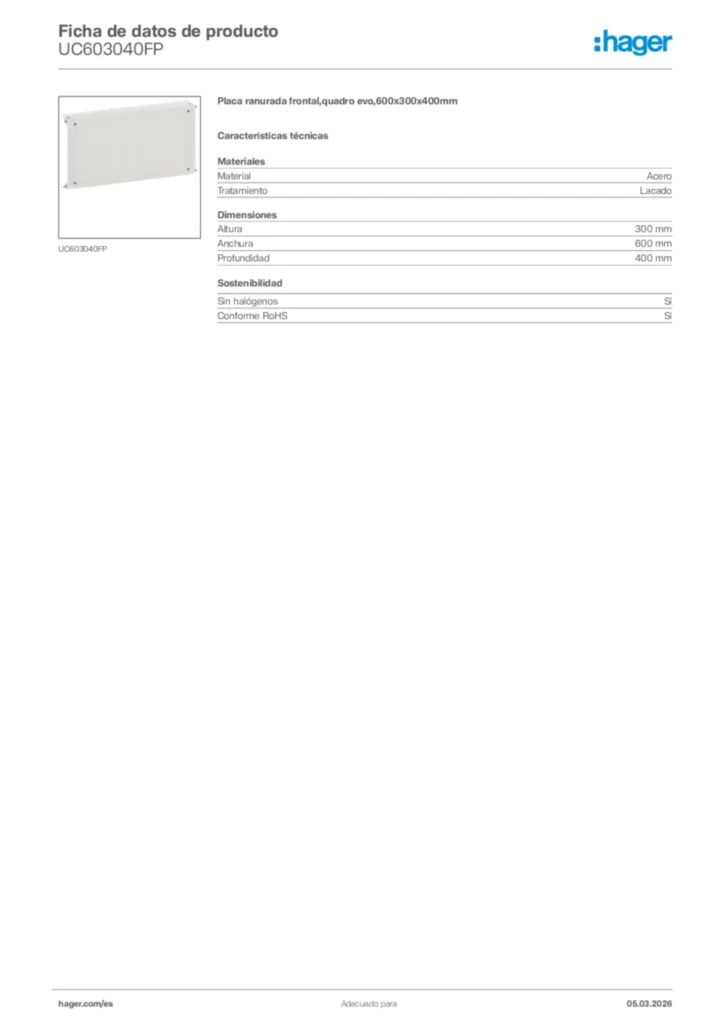 Imagen Hager Ficha de datos de producto UC603040FP | Hager España