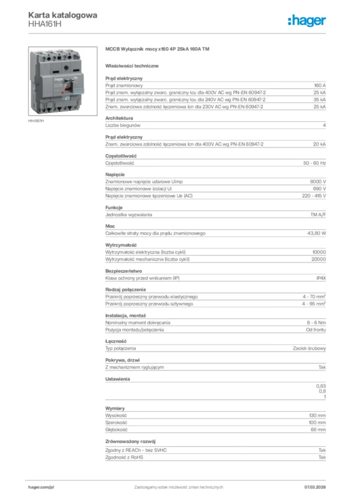 Zdjęcie Hager Karta katalogowa HHA161H | Hager Polska