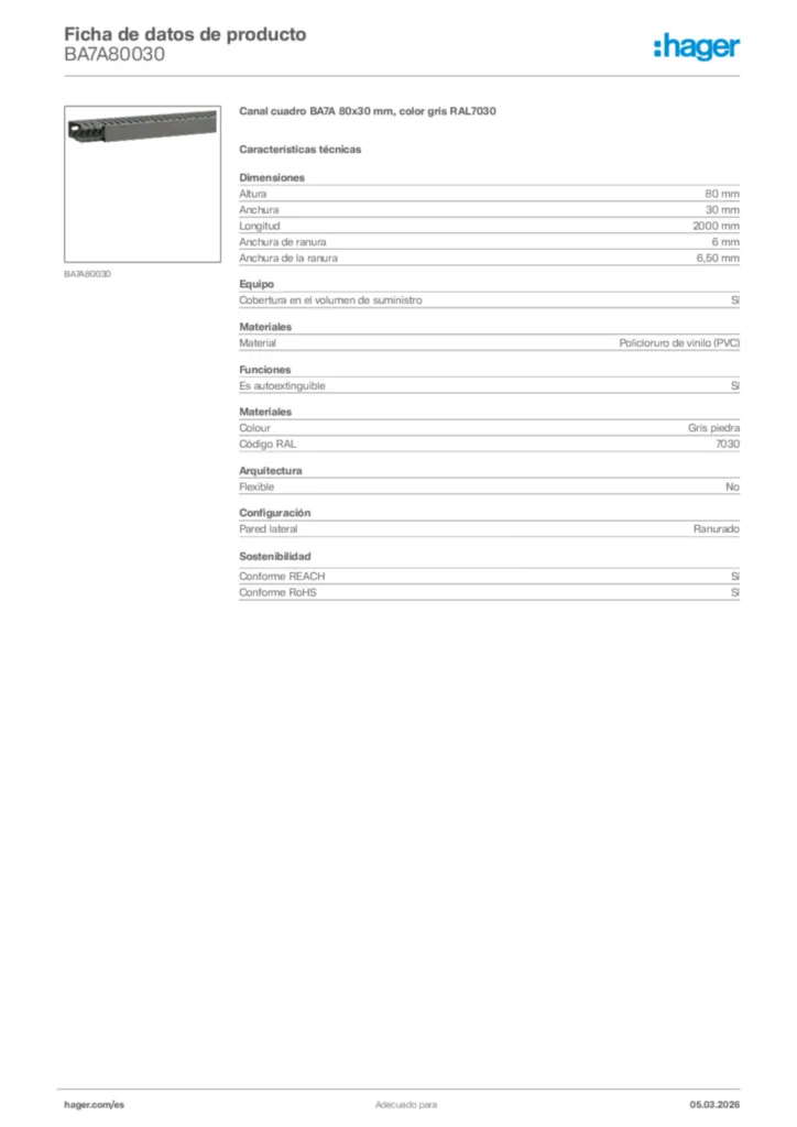 Imagen Hager Ficha de datos de producto BA7A80030 | Hager España