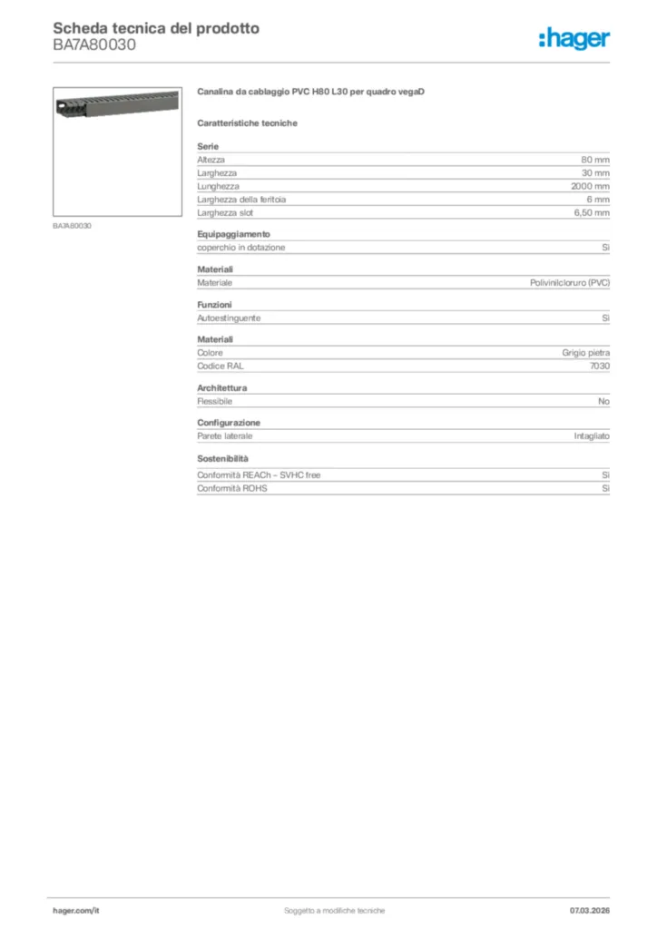 Immagine Hager Scheda tecnica del prodotto BA7A80030 | Hager Italia