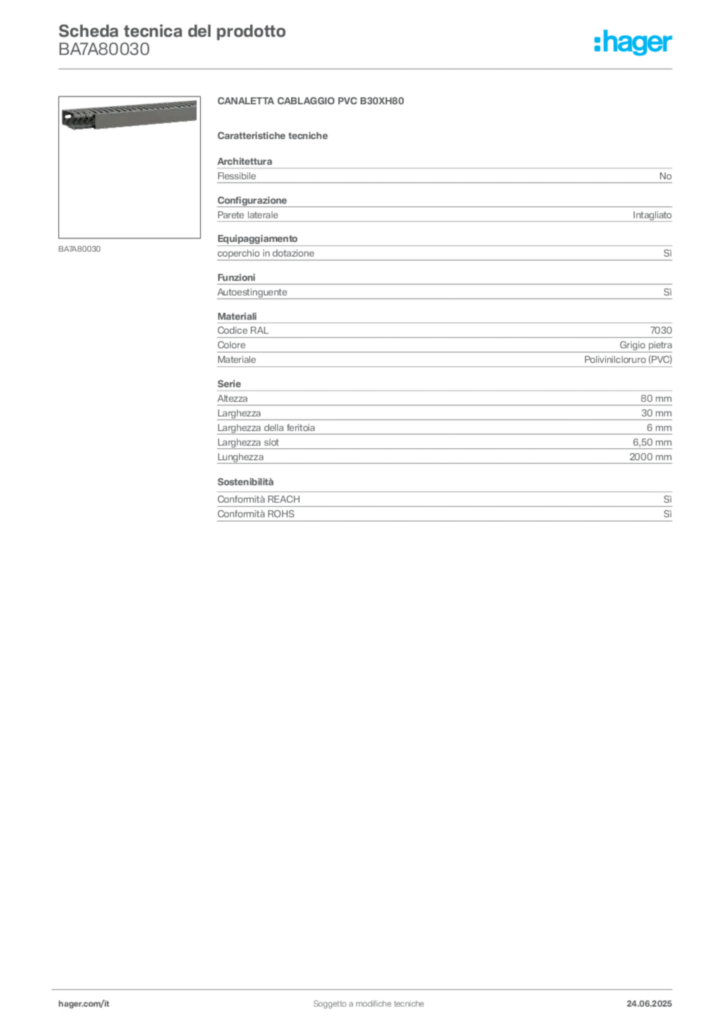 Immagine Hager Scheda tecnica del prodotto BA7A80030 | Hager Italia