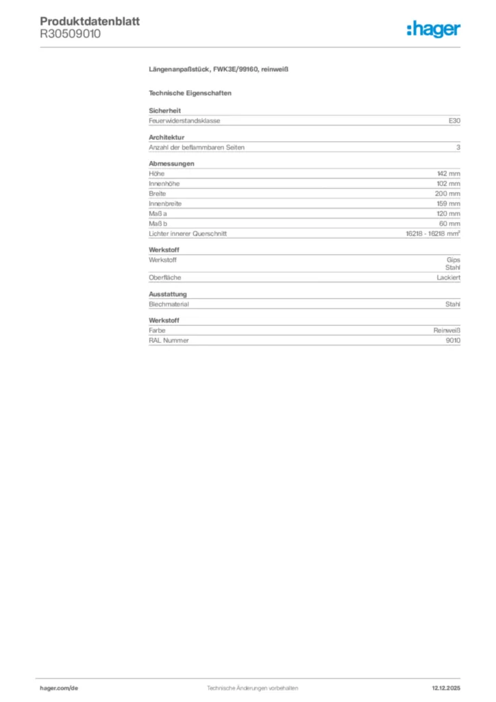 Bild Hager Produktdatenblatt R30509010 | Hager Deutschland