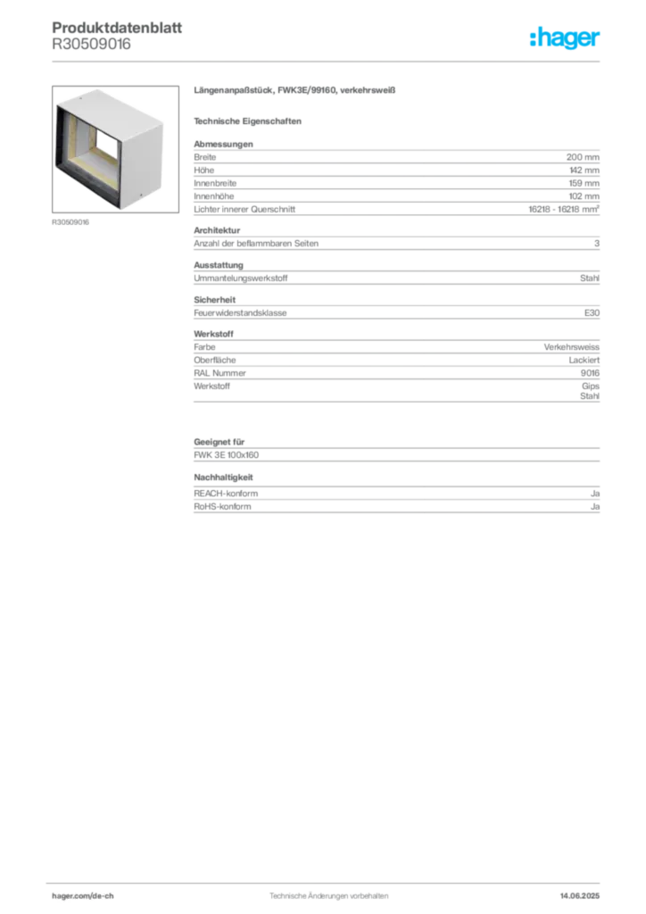 Bild Hager Produktdatenblatt R30509016 | Hager Schweiz