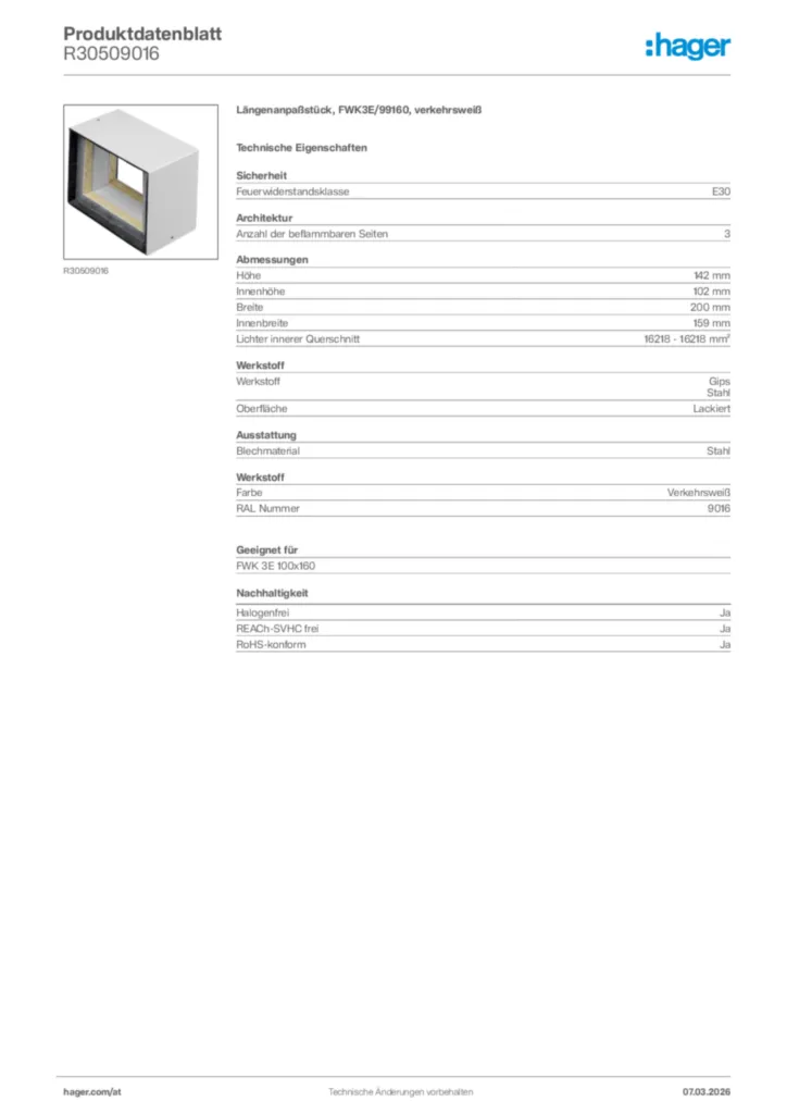Bild Hager Produktdatenblatt R30509016 | Hager Deutschland