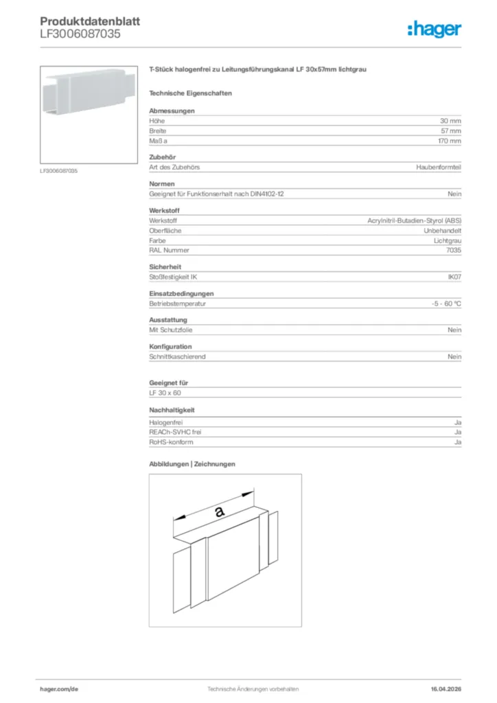 Bild Hager Produktdatenblatt LF3006087035 | Hager Deutschland