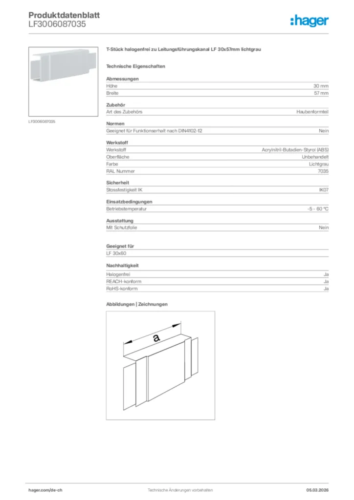 Bild Hager Produktdatenblatt LF3006087035 | Hager Schweiz