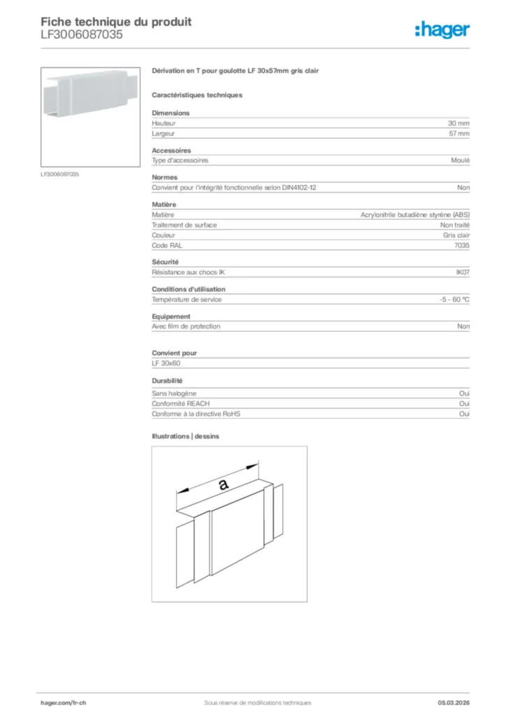 Image Hager Fiche technique du produit LF3006087035 | Hager Suisse