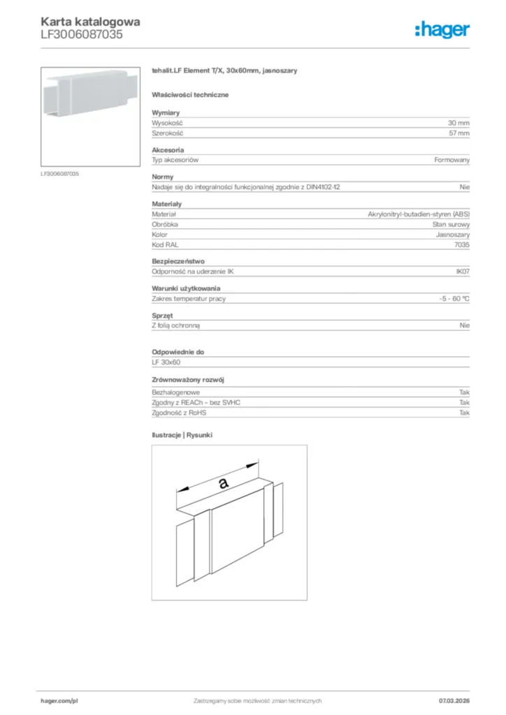 Zdjęcie Hager Karta katalogowa LF3006087035 | Hager Polska