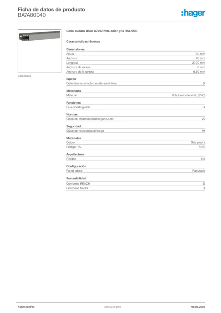 Imagen Hager Ficha de datos de producto BA7A80040 | Hager España