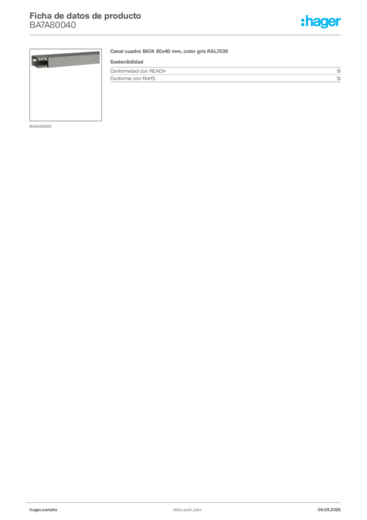 Imagen Hager Ficha de datos de producto BA7A80040 | Hager España