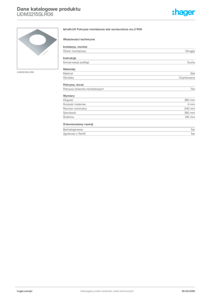 Zdjęcie Hager Karta katalogowa UDM3215SLR06 | Hager Polska