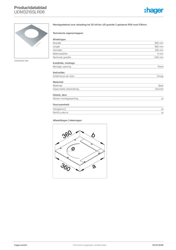 Afbeelding Hager Productdatablad UDM3215SLR06 | Hager Nederland