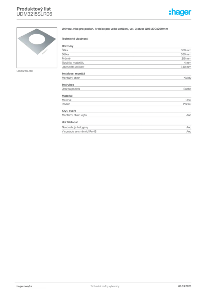 Obrázek Hager Produktový list UDM3215SLR06 | Hager
