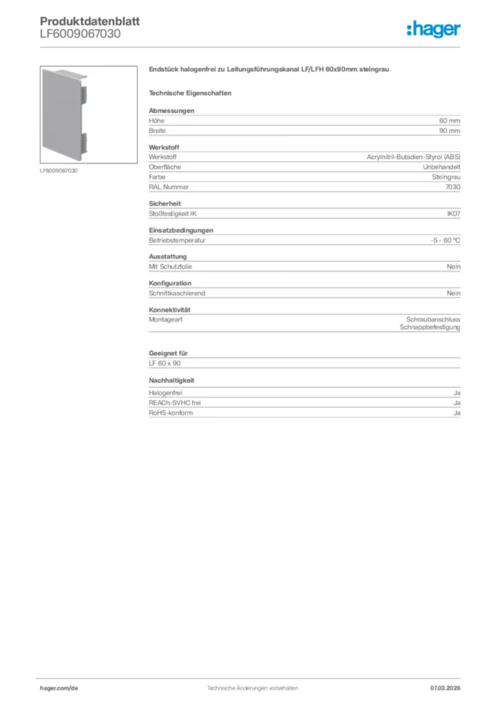 Bild Hager Produktdatenblatt LF6009067030 | Hager Deutschland