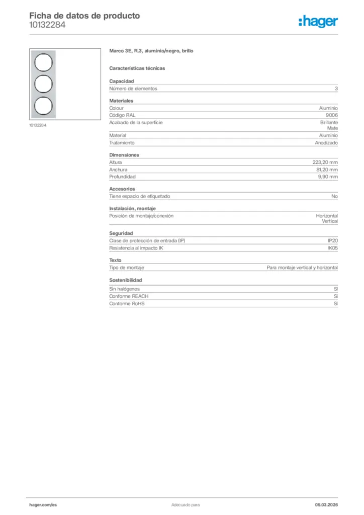 Imagen Hager Ficha de datos de producto 10132284 | Hager España