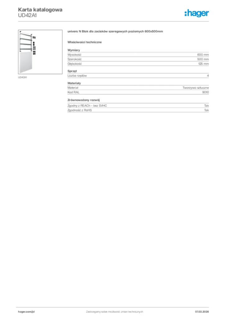 Zdjęcie Hager Karta katalogowa UD42A1 | Hager Polska