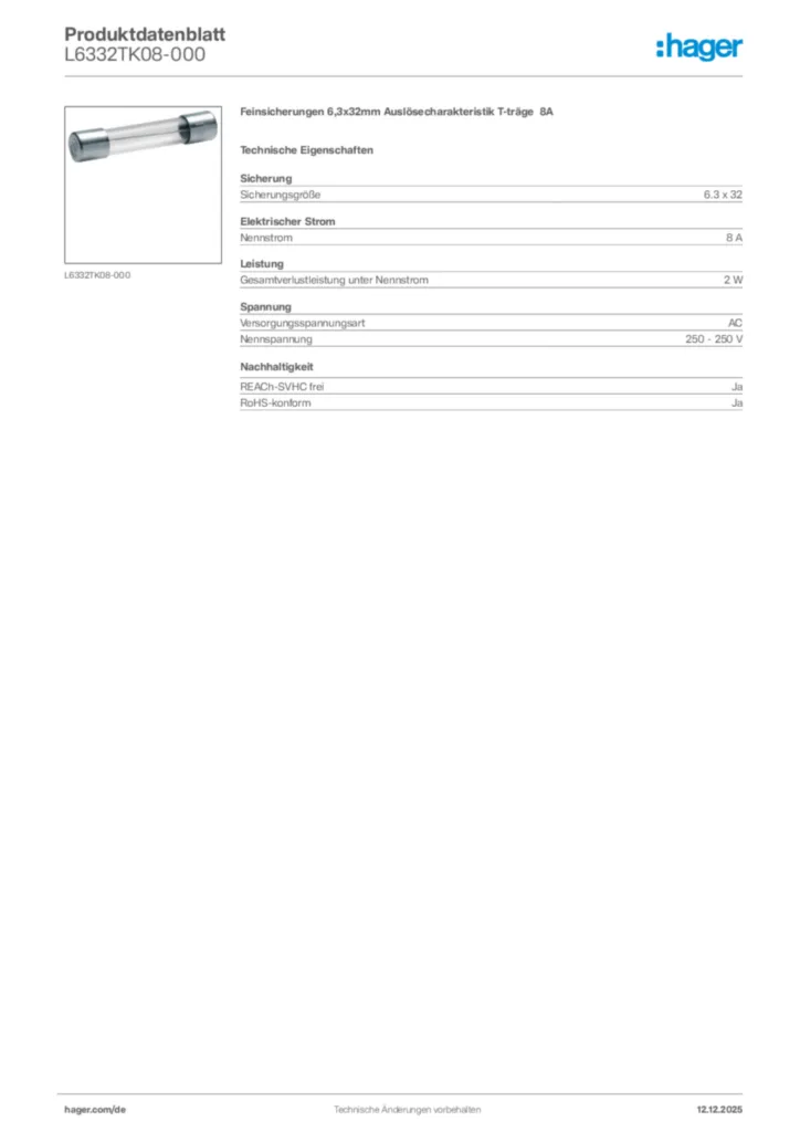 Bild Hager Produktdatenblatt L6332TK08-000 | Hager Deutschland
