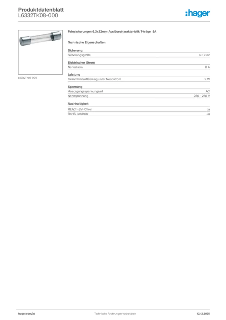 Bild Hager Produktdatenblatt L6332TK08-000 | Hager Deutschland