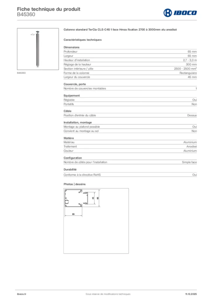 Image Iboco Fiche technique du produit B45360 | Hager France