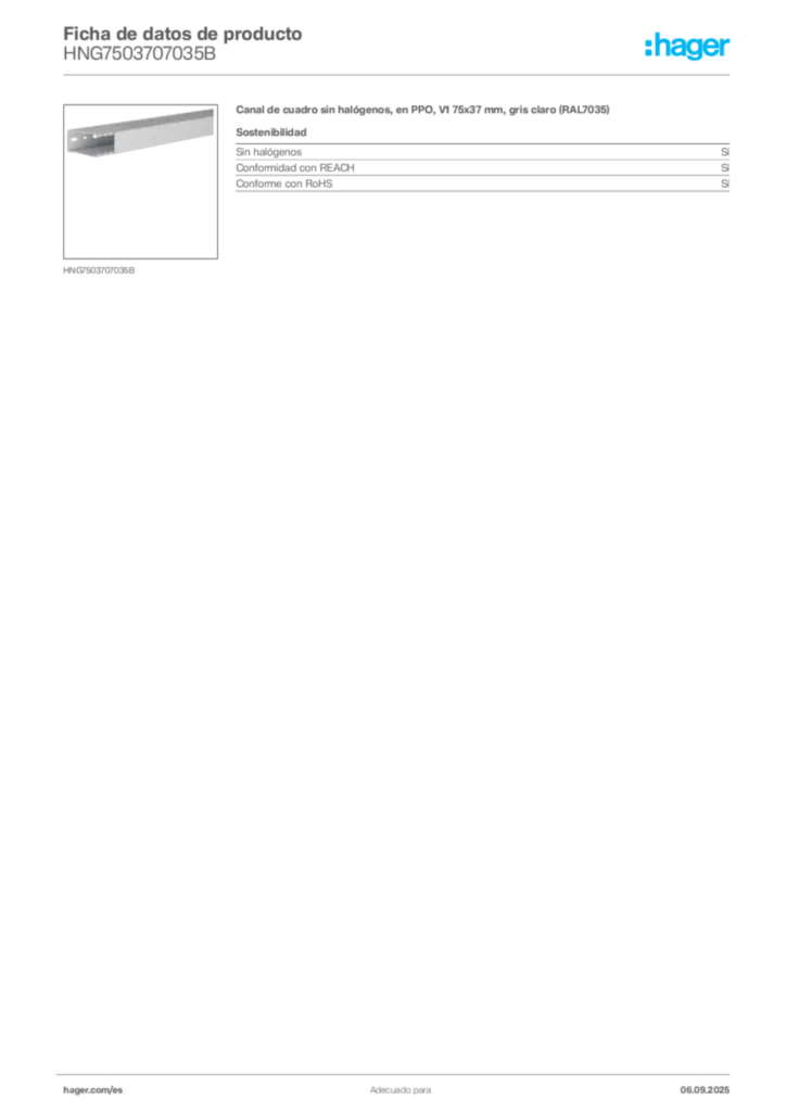Imagen Hager Ficha de datos de producto HNG7503707035B | Hager España