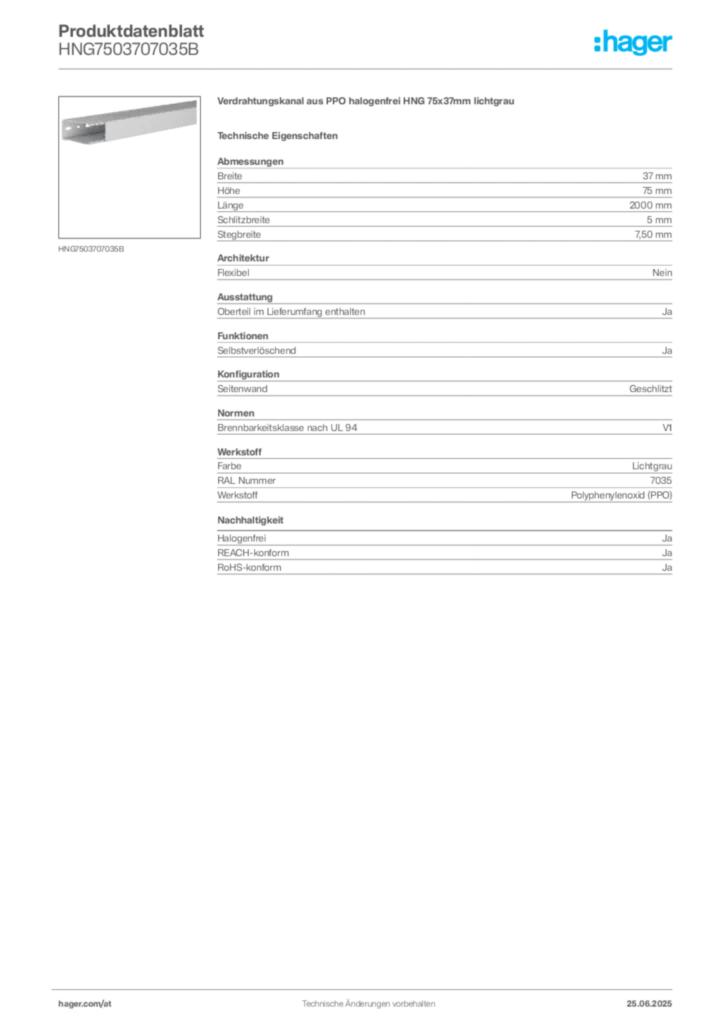 Bild Hager Produktdatenblatt HNG7503707035B | Hager Deutschland