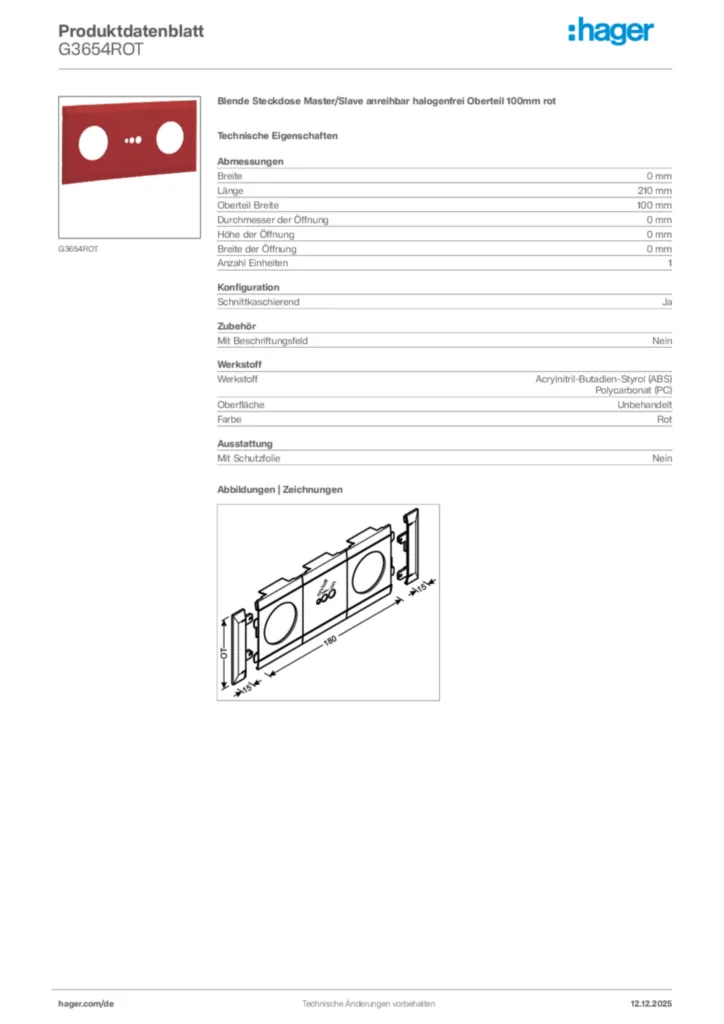 Bild Hager Produktdatenblatt G3654ROT | Hager Deutschland
