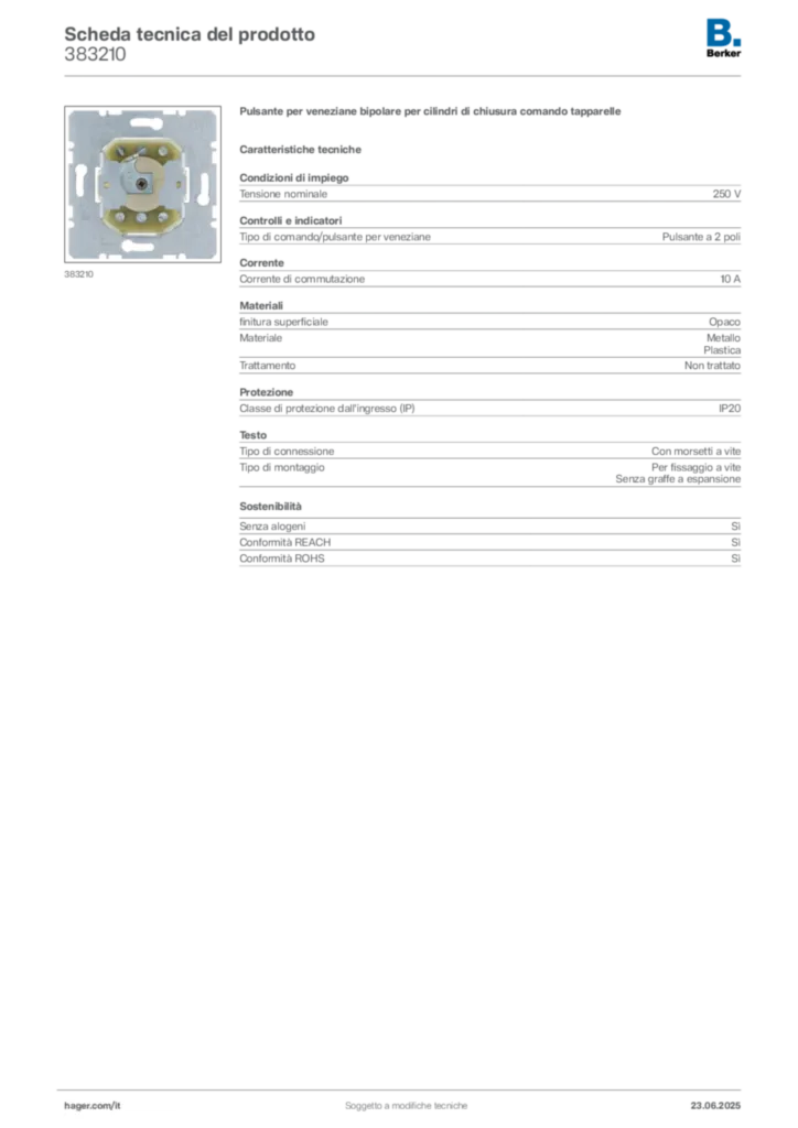 Immagine Berker Scheda tecnica del prodotto 383210 | Hager Italia