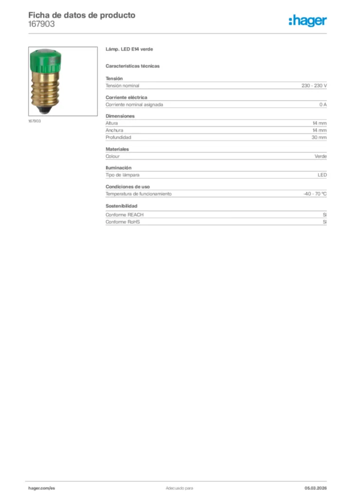 Imagen Hager Ficha de datos de producto 167903 | Hager España