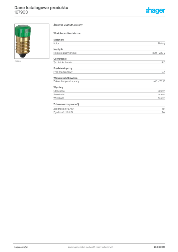 Zdjęcie Hager Karta katalogowa 167903 | Hager Polska