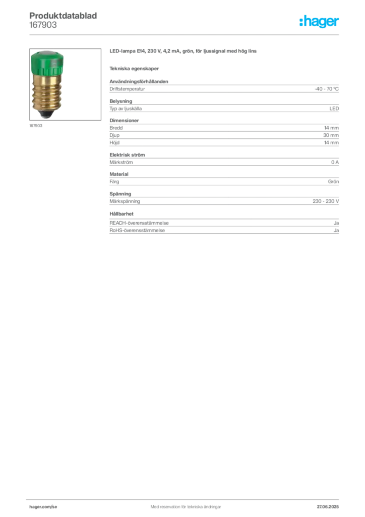 Bild Hager Produktdatablad 167903 | Hager Sverige