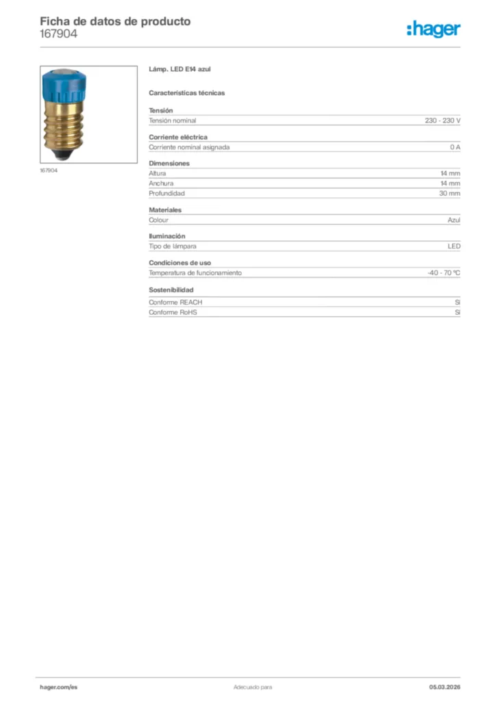 Imagen Hager Ficha de datos de producto 167904 | Hager España