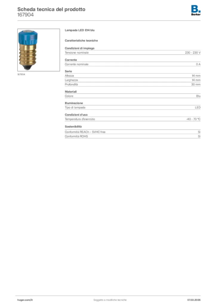 Immagine Berker Scheda tecnica del prodotto 167904 | Hager Italia