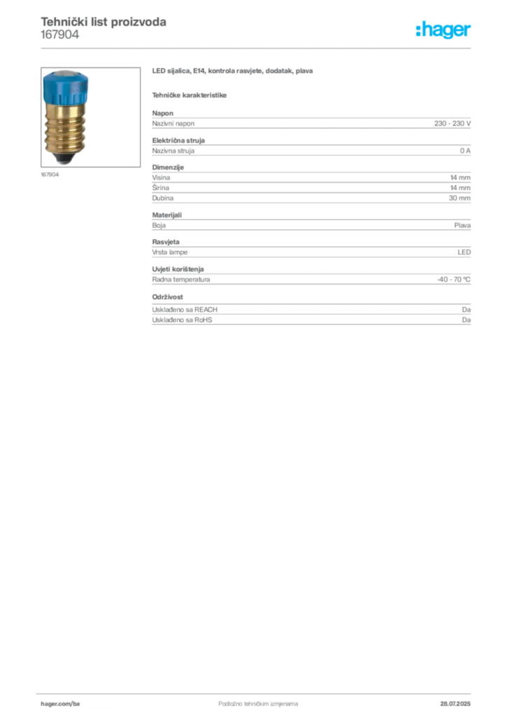 Slika Hager Product data sheet 167904  | Hager