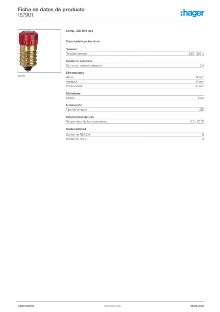 Imagen Hager Ficha de datos de producto 167901 | Hager España
