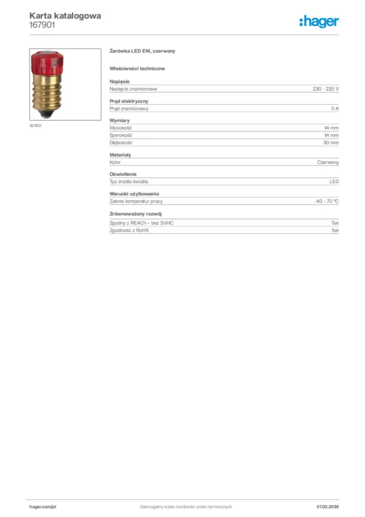 Zdjęcie Hager Karta katalogowa 167901 | Hager Polska