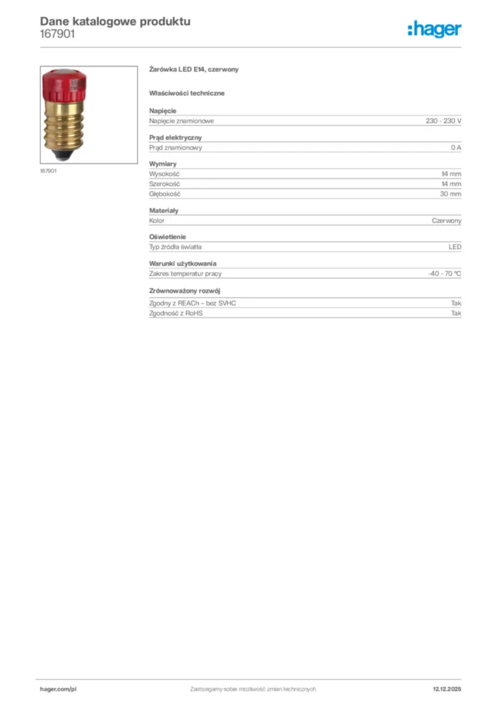 Zdjęcie Hager Karta katalogowa 167901 | Hager Polska